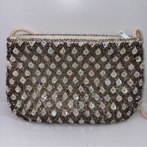 Small Ivory Sequin & Beaded Evening Bag Holiday New Years Wedding Party Glam